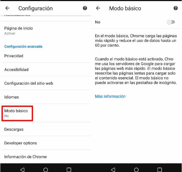 android, modo básico, google chrome